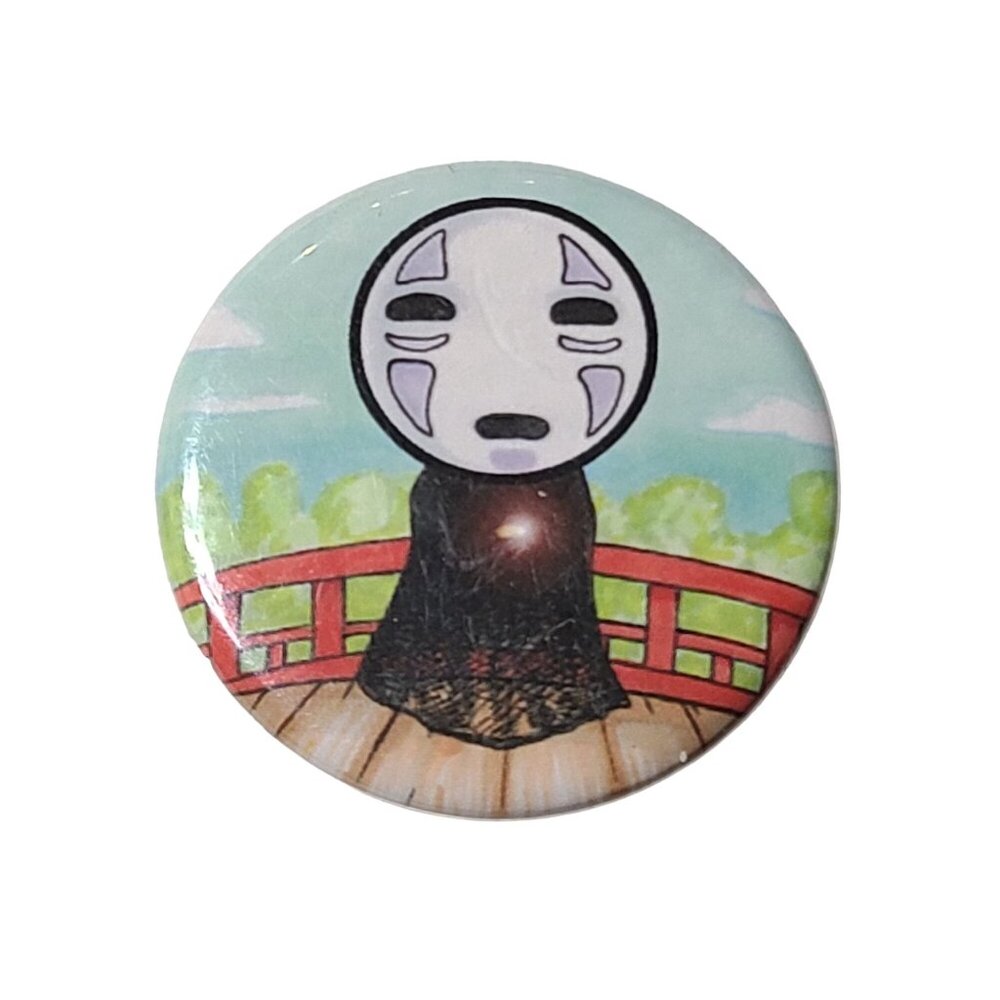 Studio Ghibli Anime Spirited Away Button Pin No Face On Bridge Badge 1.25"